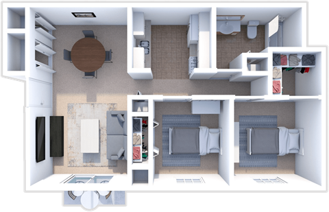 Floor plan for 2 beds, 1 bath, 900 sqft